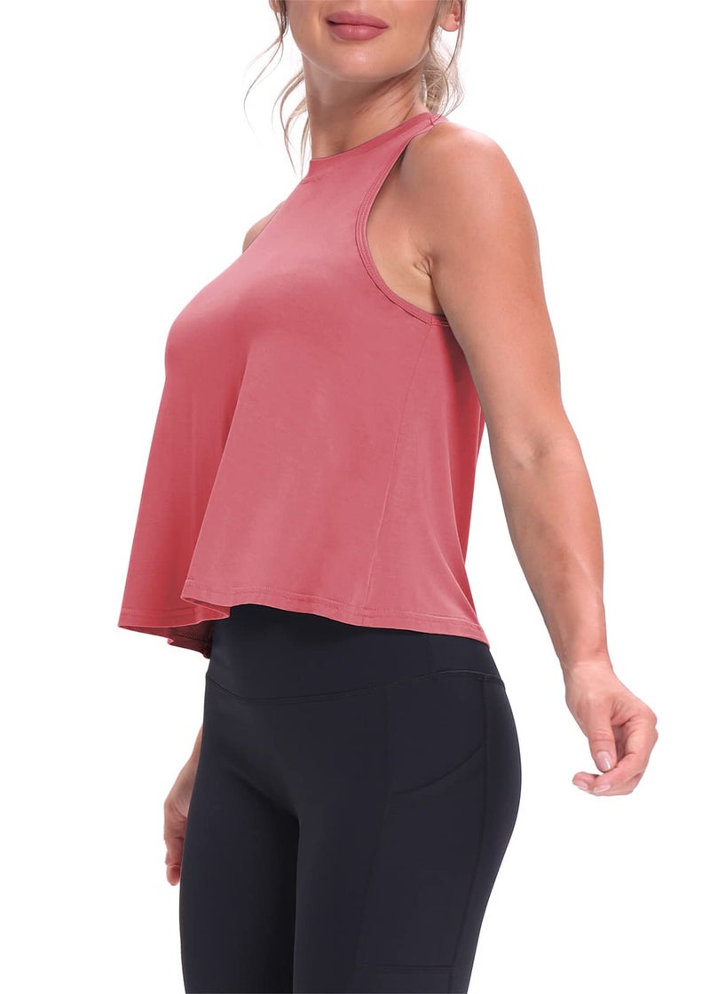 Mippo Workout Tops for Women High Neck Tank Cropped Workout Top Womens Muscle Tank Athletic T Shirts Crop Tees Rose S - Image 4
